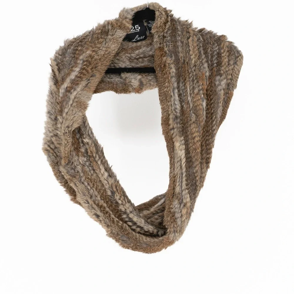 525 America Luxe Natural Rabbit Fur Infinity Scrap Wrap Shawl Brown Tan